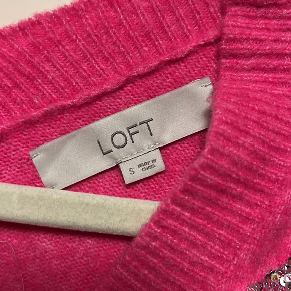 Loft hot pink sweater with sequin stars. Good condition - Picture 2 of 2